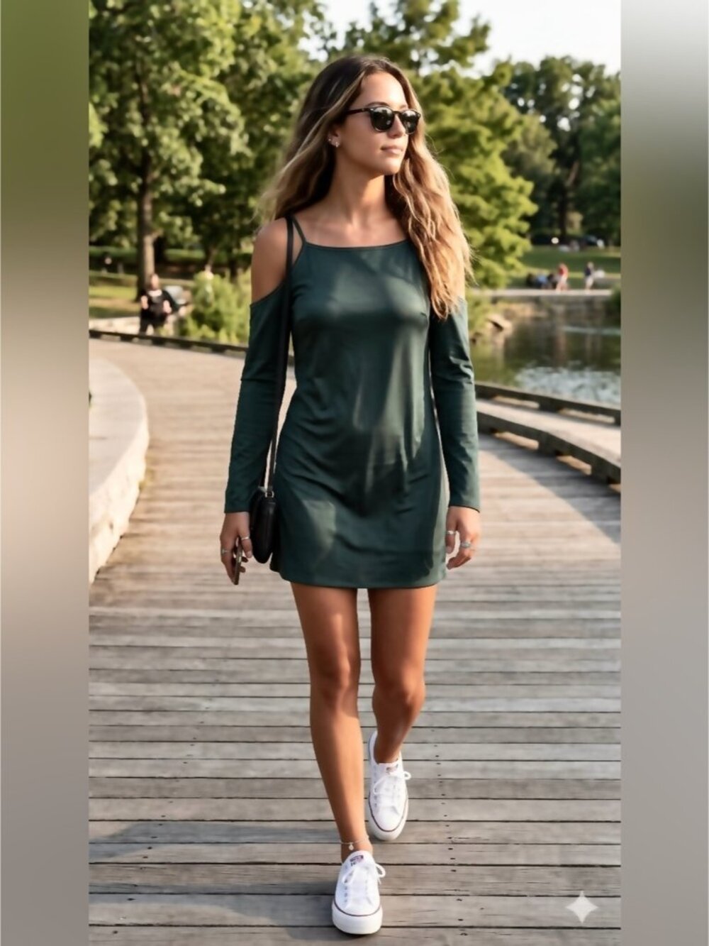 GILBERT Cold Shoulder Casual Dress in Green - Picture 2 of 13